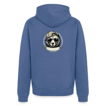 Bear with retro sunglasses - Unisex Premium Organic Zip Hoodie - stone blue - Back - Nico (187cm)