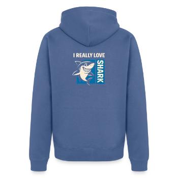 I Really Love Shark - Unisex Premium Bio Zip Hoodie - Taubenblau - Hinten - Nico (187cm)