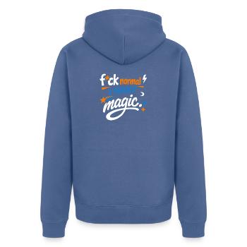 Magic instead of normality: Courageously colourful - Unisex Premium Organic Zip Hoodie - stone blue - Back - Nico (187cm)