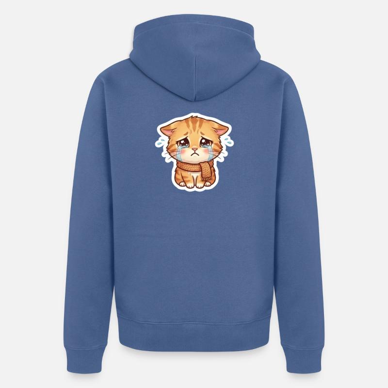 Chaton qui pleure avec une écharpe - Veste à capuche bio Premium Unisexe - bleu pigeon