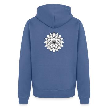 Blumenmandala mit feinen Blütenblättern, Ruhe und Harmonie - Unisex Premium Bio Zip Hoodie - Taubenblau - Hinten - Nico (187cm)