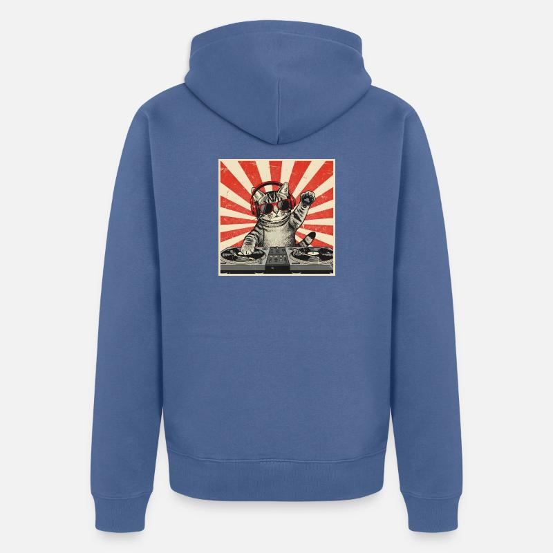 Cat DJ Pop Art rétro - Veste à capuche bio Premium Unisexe - bleu pigeon