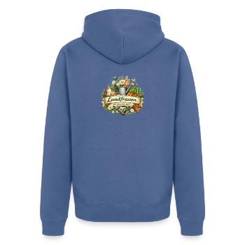 Landfrauen Gemeinsam Stark - Unisex Premium Bio Zip Hoodie - Taubenblau - Hinten - Nico (187cm)