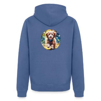 Aussiedoodle au soleil - Veste à capuche bio Premium Unisexe - bleu pigeon - Dos - Nico (187cm)