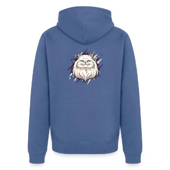 Fröhlicher Katzenkopf mit Farbklecks - Unisex Premium Bio Zip Hoodie - Taubenblau - Hinten - Nico (187cm)