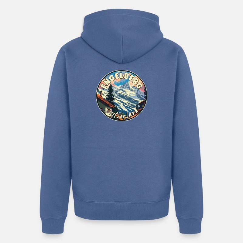 Découvrez Alpine Engelberg en Suisse - Veste à capuche bio Premium Unisexe - bleu pigeon