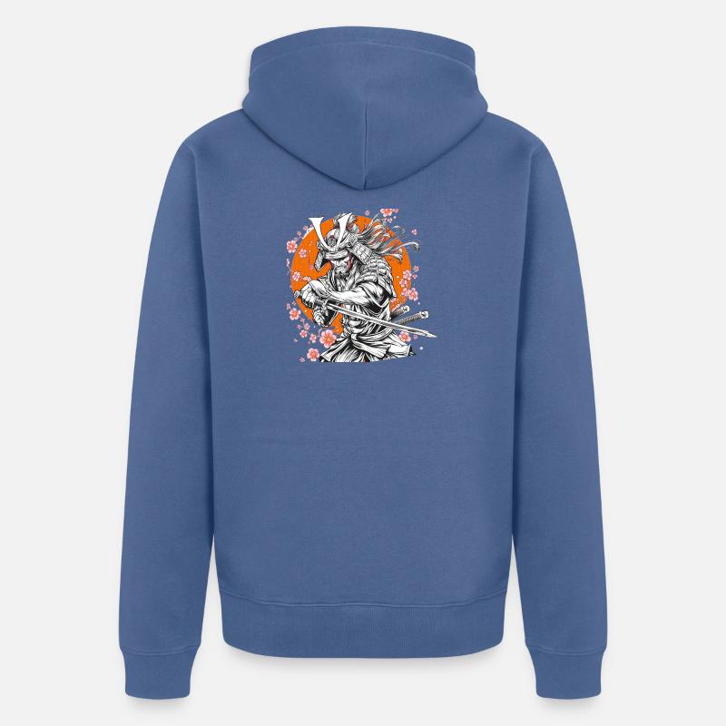 Samurai mit Sakura und Orange Circle - Unisex Premium Bio Zip Hoodie - Taubenblau