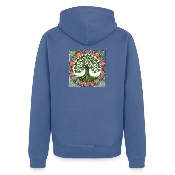 Vitrail circulaire de l’Arbre de Vie - Veste à capuche bio Premium Unisexe - bleu pigeon - Dos - Nico (187cm)