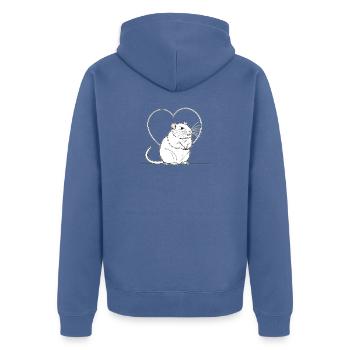 Herz-Ratte im Herzrahmen - Unisex Premium Bio Zip Hoodie - Taubenblau - Hinten - Nico (187cm)