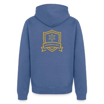 Lehrerparkplatz-Sheriff – Lustiges Lehrer-Design m - Unisex Premium Bio Zip Hoodie - Taubenblau - Hinten - Nico (187cm)
