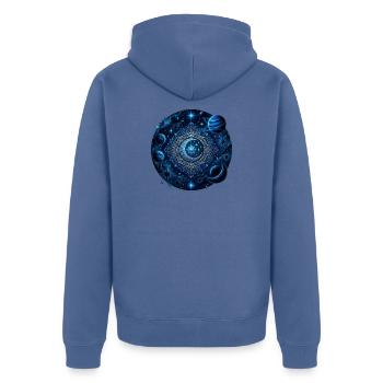 Weltraum Planeten Galaxien Sterne Monde - Unisex Premium Bio Zip Hoodie - Taubenblau - Hinten - Nico (187cm)