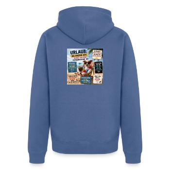 Urlaubsdruck: Hund am Strand - Unisex Premium Bio Zip Hoodie - Taubenblau - Hinten - Nico (187cm)