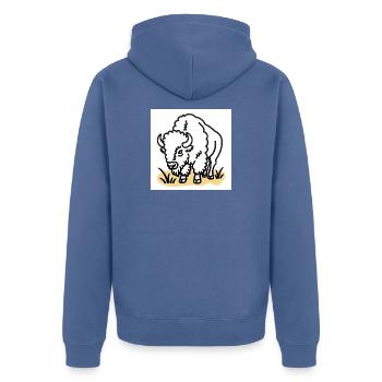 Bison on yellow grass - Unisex Premium Organic Zip Hoodie - stone blue - Back - Nico (187cm)