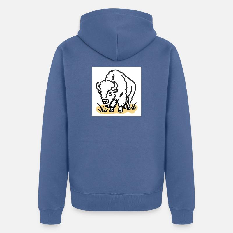Bisons sur herbe jaune - Veste à capuche bio Premium Unisexe - bleu pigeon