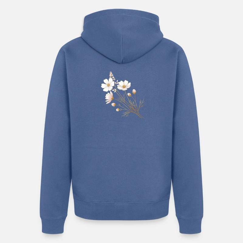 Accents dorés, fleurs blanches - Veste à capuche bio Premium Unisexe - bleu pigeon