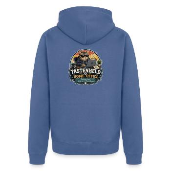Tastenheld im Home-Office – Lustiges Büro Motiv - Unisex Premium Bio Zip Hoodie - Taubenblau - Hinten - Nico (187cm)