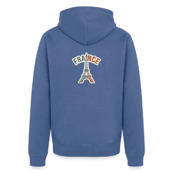 Vintage France Eiffel Tower Decal - Unisex Premium Organic Zip Hoodie - stone blue - Back - Nico (187cm)