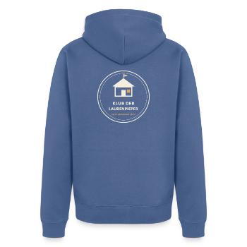 Klub der Laubenpieper – Vereins-Badge - Unisex Premium Bio Zip Hoodie - Taubenblau - Hinten - Nico (187cm)