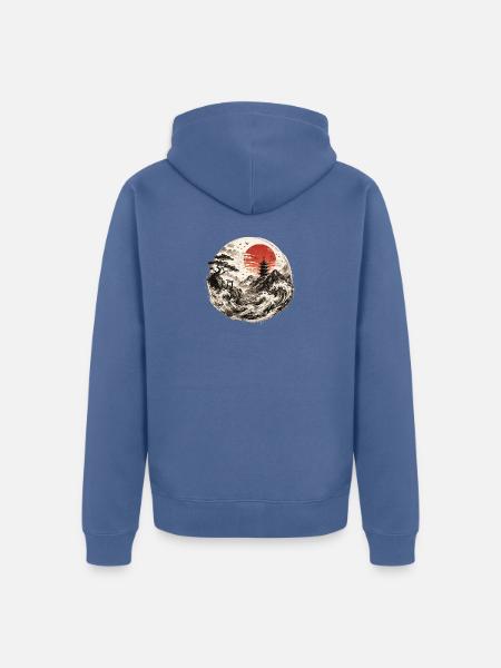 Pagode im Sturmrot am Meer - Unisex Premium Bio Zip Hoodie - Taubenblau