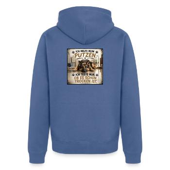 Hund beim Putzen Trockenprobe Shirt - Unisex Premium Bio Zip Hoodie - Taubenblau - Hinten - Nico (187cm)