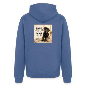 Ich wollte nicht raus das war Deine Idee - Unisex Premium Bio Zip Hoodie - Taubenblau - Hinten - Nico (187cm)