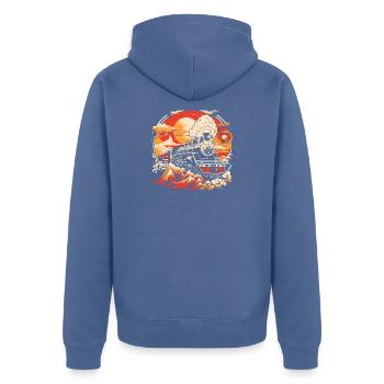 Railroad - Unisex Premium Organic Zip Hoodie - stone blue - Back - Nico (187cm)