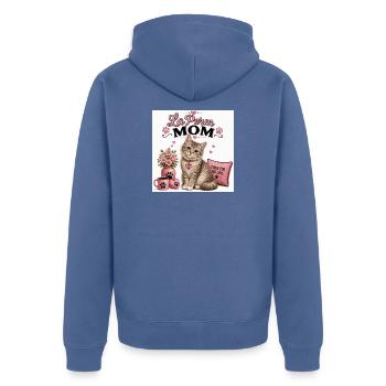 LaPerm Mom Pink Cat Love - Unisex Premium Organic Zip Hoodie - stone blue - Back - Nico (187cm)