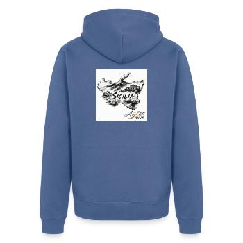 AZZO Sizilien Skizzenkarte - Unisex Premium Bio Zip Hoodie - Taubenblau - Hinten - Nico (187cm)