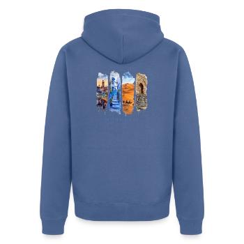 Marokko Urlaub Travel – Orient Kultur & Wüste - Unisex Premium Bio Zip Hoodie - Taubenblau - Hinten - Nico (187cm)
