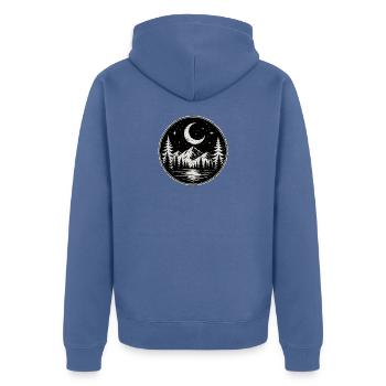 Mystischer Bergsee bei Nacht Retro - Unisex Premium Bio Zip Hoodie - Taubenblau - Hinten - Nico (187cm)