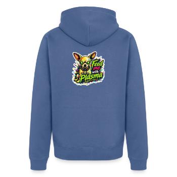 Feed me Plasma - Unisex Premium Bio Zip Hoodie - Taubenblau - Hinten - Nico (187cm)