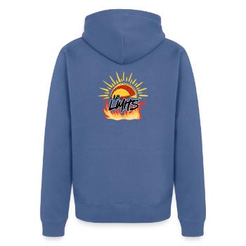 No Limits: Sun and Fire - Unisex Premium Organic Zip Hoodie - stone blue - Back - Nico (187cm)