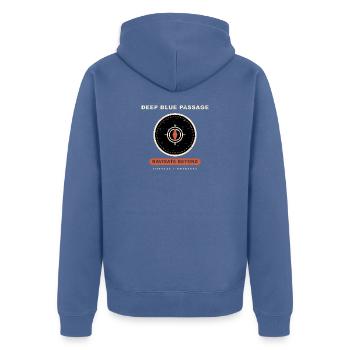 Deep Blue Passage - Unisex Premium Organic Zip Hoodie - stone blue - Back - Nico (187cm)