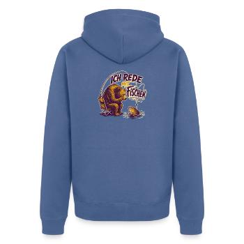 Ich rede mit Fischen – Angler Bär - Unisex Premium Bio Zip Hoodie - Taubenblau - Hinten - Nico (187cm)