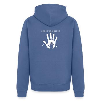 Gross und Klein – Handabdruck Familie Kinder Liebe - Unisex Premium Bio Zip Hoodie - Taubenblau - Hinten - Nico (187cm)