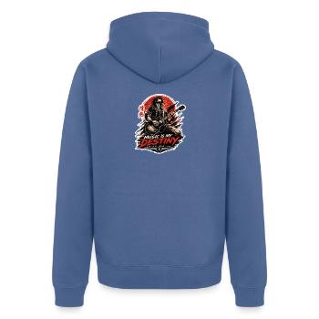Music Destiny Gitarrenkraft - Unisex Premium Bio Zip Hoodie - Taubenblau - Hinten - Nico (187cm)