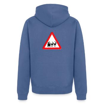 Road sign warning for Father Christmas ahead.  - Unisex Premium Organic Zip Hoodie - stone blue - Back - Nico (187cm)