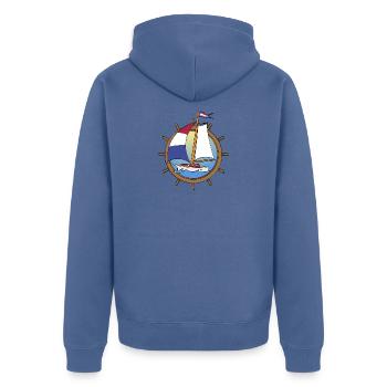Dutch Sailboat in steering wheel - Unisex Premium Organic Zip Hoodie - stone blue - Back - Nico (187cm)