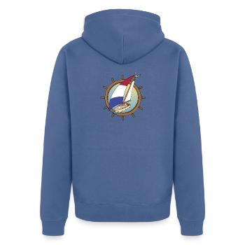 Dutch Sailboat in steering wheel - Unisex Premium Organic Zip Hoodie - stone blue - Back - Nico (187cm)