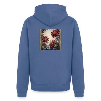 Blumen- und Dampfeule - Unisex Premium Bio Zip Hoodie - Taubenblau - Hinten - Nico (187cm)