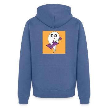 Geist mit violetter Gitarre - Unisex Premium Bio Zip Hoodie - Taubenblau - Hinten - Nico (187cm)