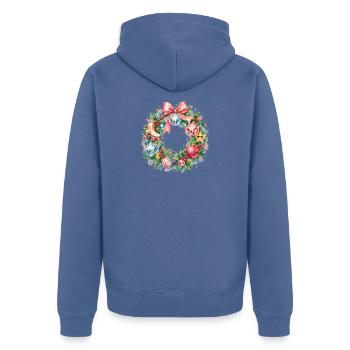 Disco Vintage 80´s Weihnachtskranz - Unisex Premium Bio Zip Hoodie - Taubenblau - Hinten - Nico (187cm)