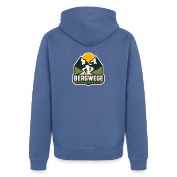 Bergwege – Gemeinsam weiter wandern - Unisex Premium Bio Zip Hoodie - Taubenblau - Hinten - Nico (187cm)