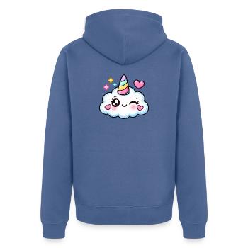 Funkelnde Pastell-Einhornwolke - Unisex Premium Bio Zip Hoodie - Taubenblau - Hinten - Nico (187cm)