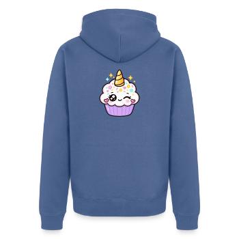 Pastell-Kawaii-Einhorn-Cupcake - Unisex Premium Bio Zip Hoodie - Taubenblau - Hinten - Nico (187cm)