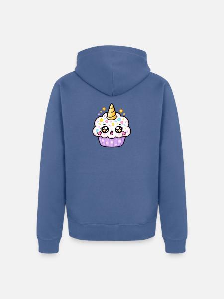 Kawaii Regenbogen-Einhorn-Cupcake - Unisex Premium Bio Zip Hoodie - Taubenblau