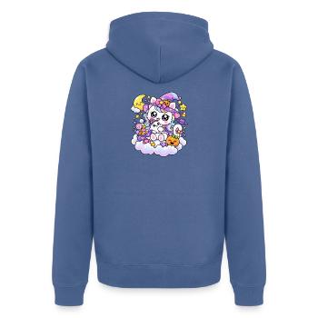 Kawaii-Hexenkatze auf den Wolken - Unisex Premium Bio Zip Hoodie - Taubenblau - Hinten - Nico (187cm)