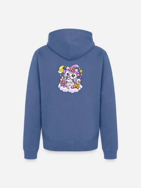 Kawaii-Hexenkatze auf den Wolken - Unisex Premium Bio Zip Hoodie - Taubenblau