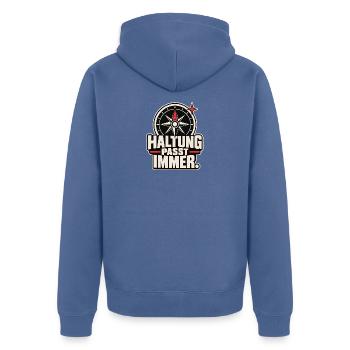 Haltung passt immer – Zivilcourage - Unisex Premium Bio Zip Hoodie - Taubenblau - Hinten - Nico (187cm)