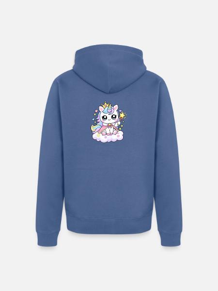 Pastell-Einhorn auf Prinzessin Cloud - Unisex Premium Bio Zip Hoodie - Taubenblau